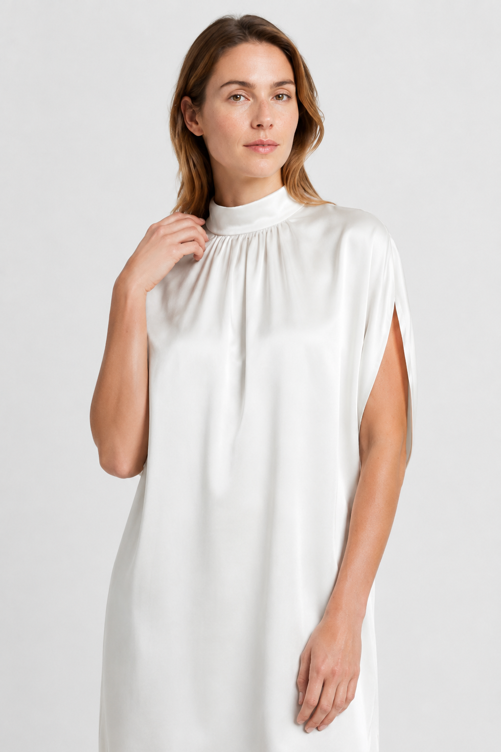 NOMU | Women's Shift Mini Dress – High Neck Cap Sleeve Loose Fit Design