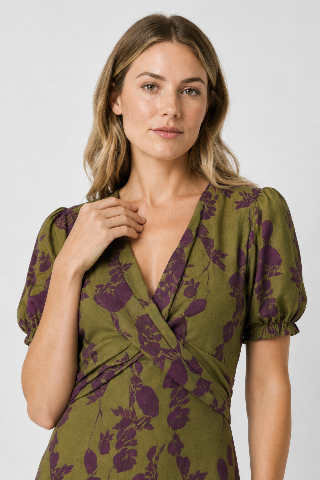 NOMU | Women's Floral Puff Sleeve Midi Dress – Elegant Wrap Waist Evening Dress