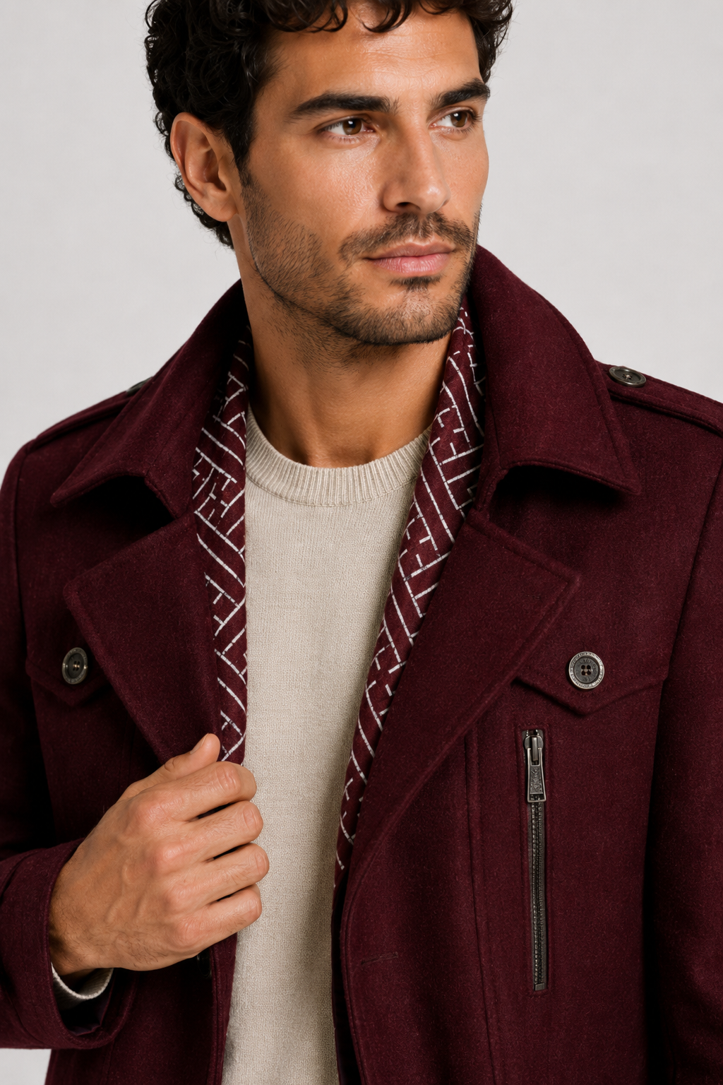 NOMU | Men's Wool Blend Military Overcoat – Tailored Button Front Coat