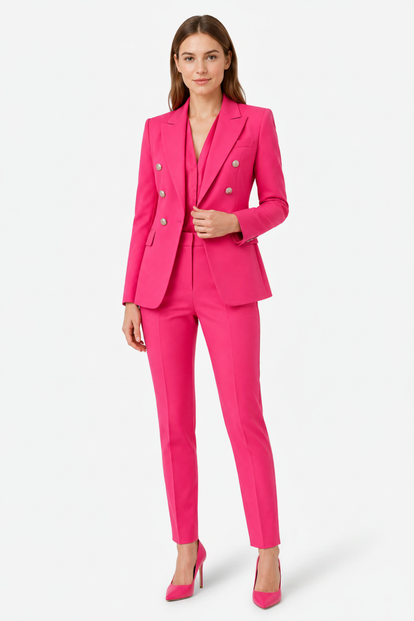 NOMU | Women's Two Piece Suit Set – Double-Breasted Blazer Tailored Trousers Design