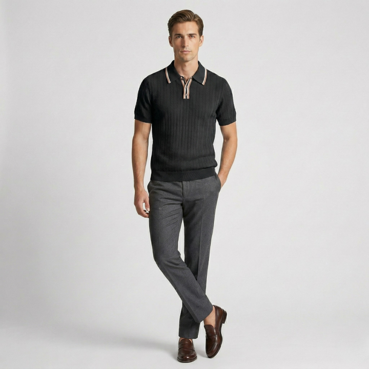 NOMU | Men’s Contrast Trim Ribbed Knit Polo Shirt