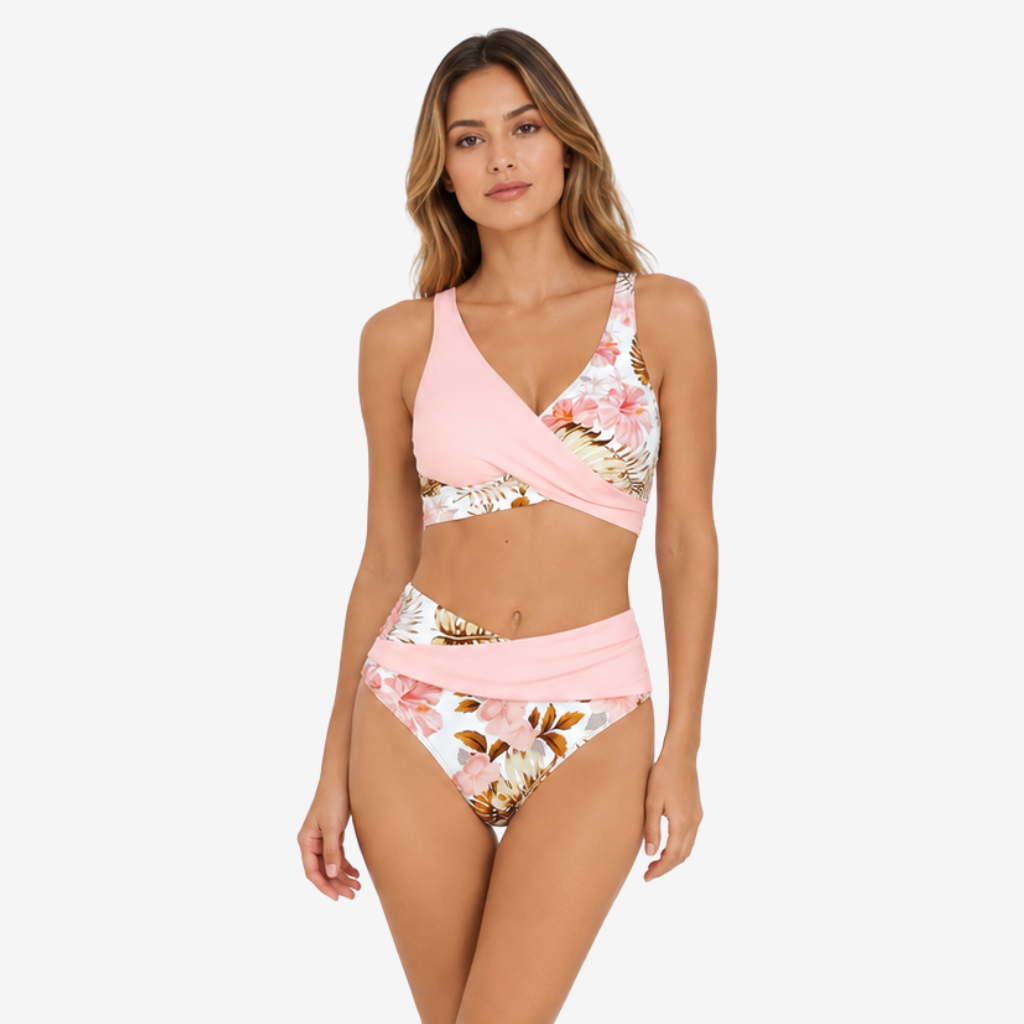 NOMU | Women's Floral Cross Wrap Bikini Set – High Waist Two Piece Swimwear