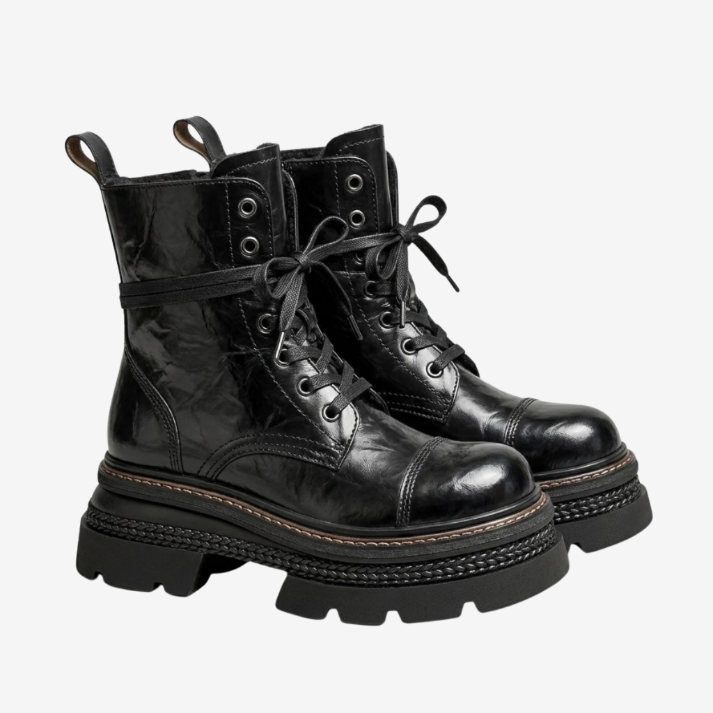 NOMU | Women's Chunky Combat Boots – Lace-Up Platform Ankle Boots