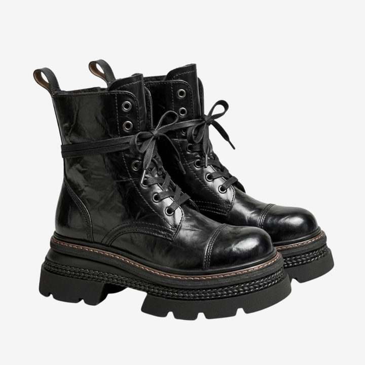 NOMU | Women's Chunky Combat Boots – Lace-Up Platform Ankle Boots
