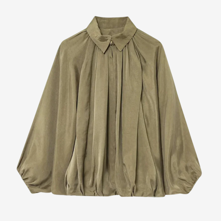 NOMU | Women's Gathered High Neck Blouse – Elegant Balloon Sleeve Top