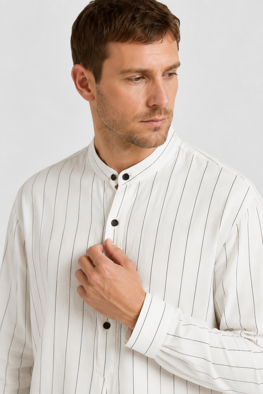 NOMU | Men's Striped Mandarin Collar Shirt – Long Sleeve Smart Casual Design
