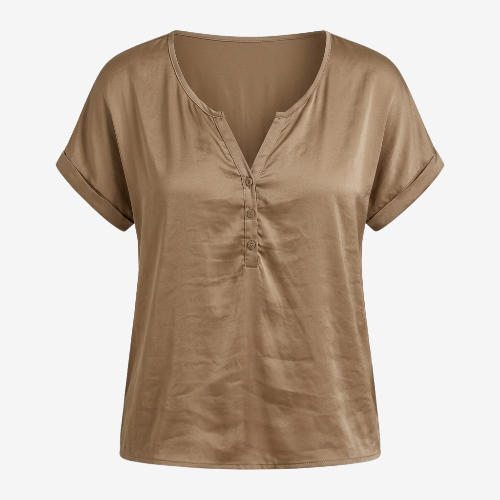 NOMU | Women’s V-Neck Button Detail Short Sleeve Blouse