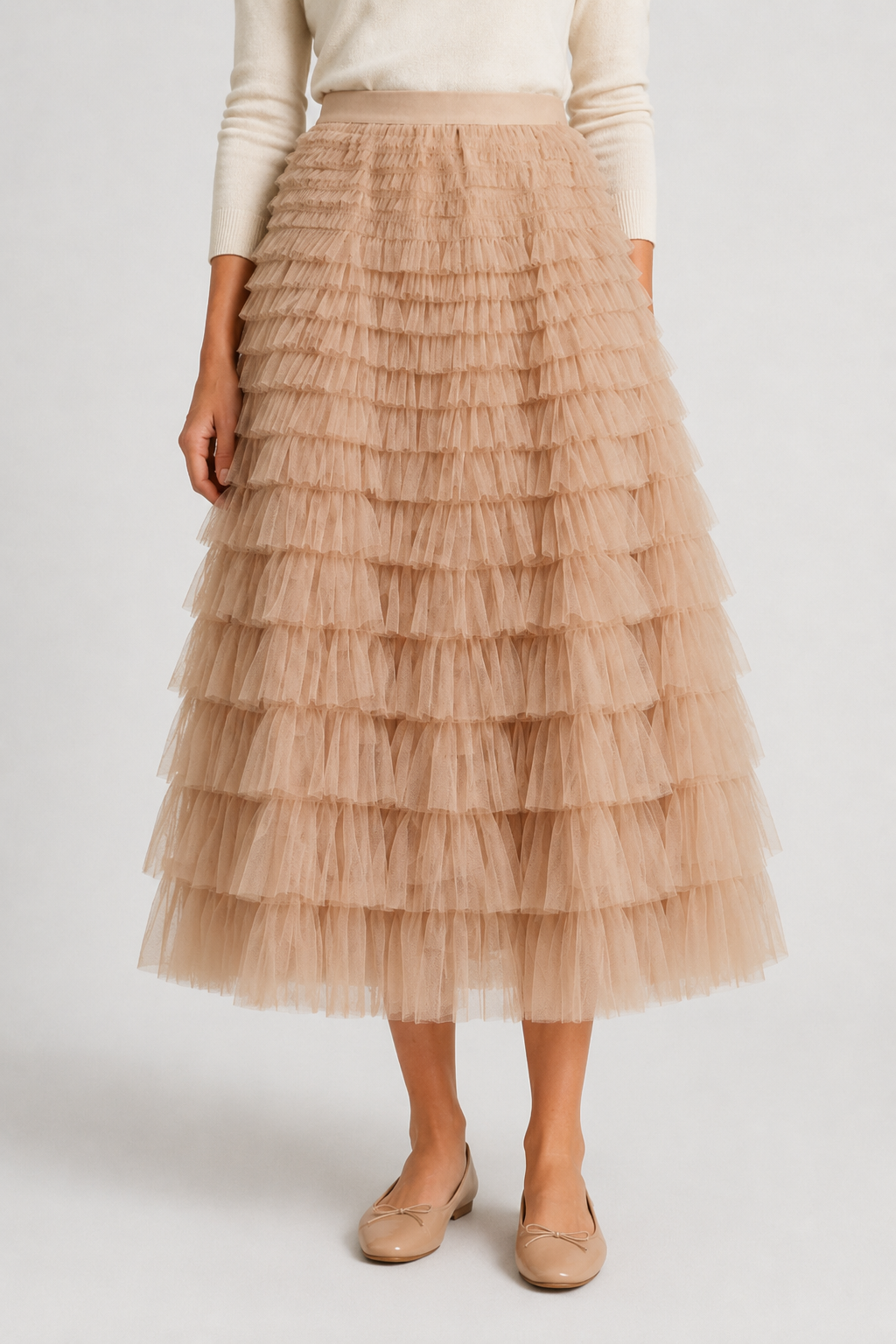 NOMU | Women’s Layered Ruffle Tulle Midi Skirt