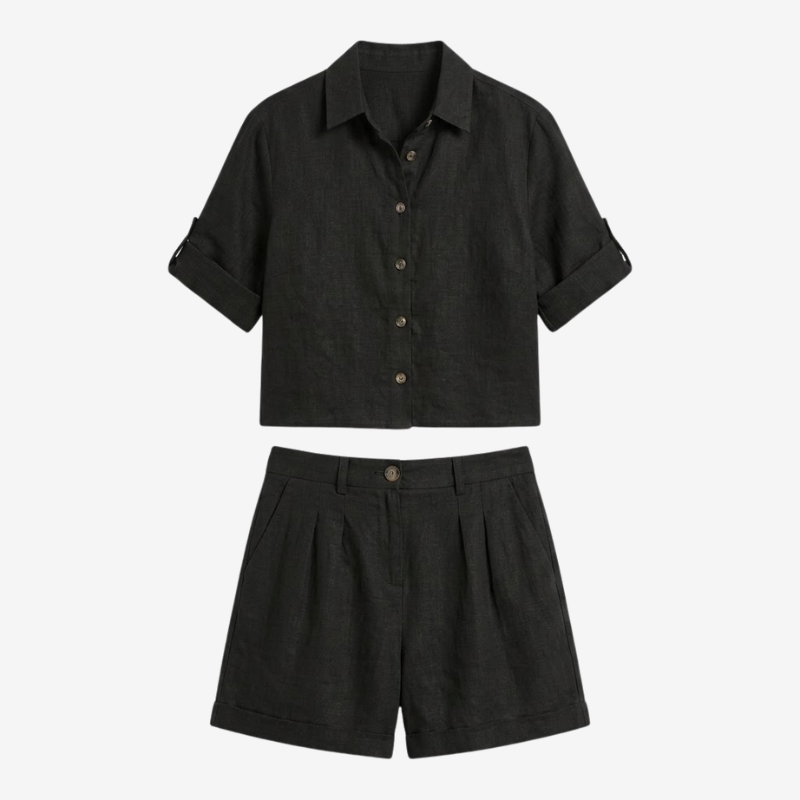 NOMU | Women's Relaxed Linen Shirt & Tailored Shorts Set – Minimalist Summer Co-Ord Outfit