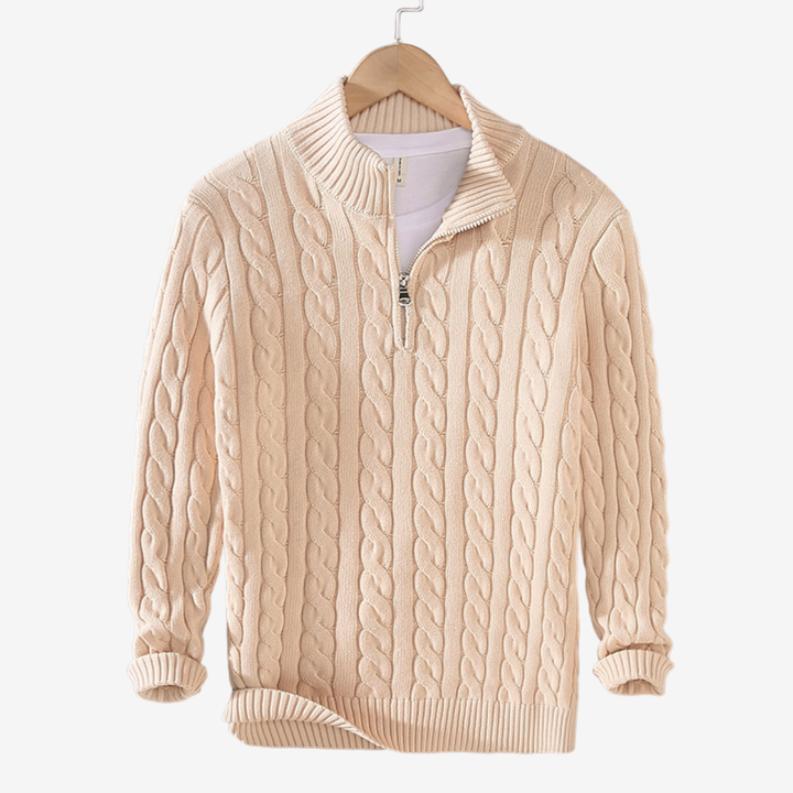 NOMU | Men's Cable Knit Quarter Zip Sweater – Classic Ribbed Pullover