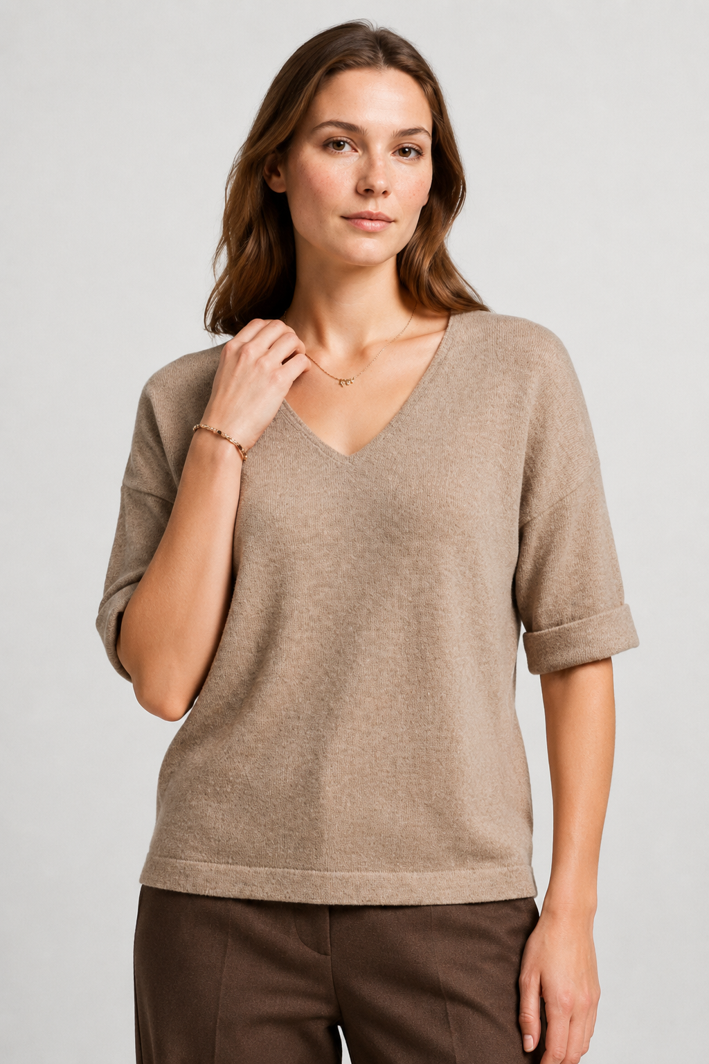 NOMU | Women’s V-Neck Short Sleeve Knit Top