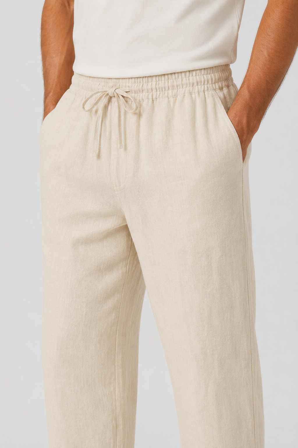 NOMU | Men's Linen Blend Pants – Elastic Drawstring Straight Leg Design