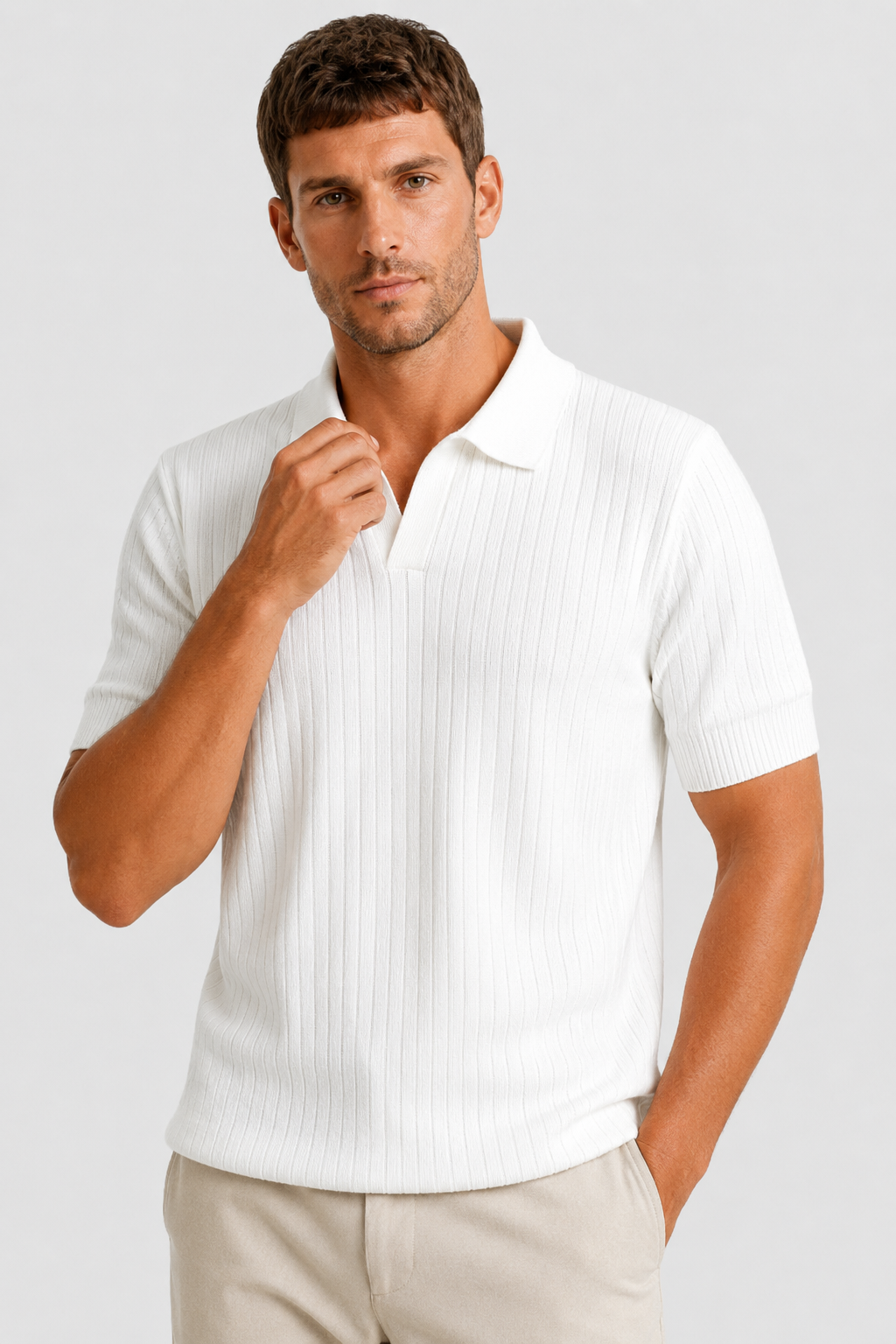NOMU | Men’s Ribbed Knit Short Sleeve Polo Shirt