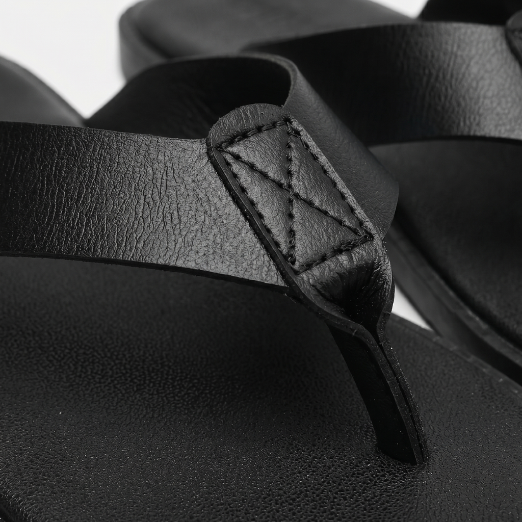 NOMU | Men's Leather Flip Flops – Cross-Over Strap Minimalist Design