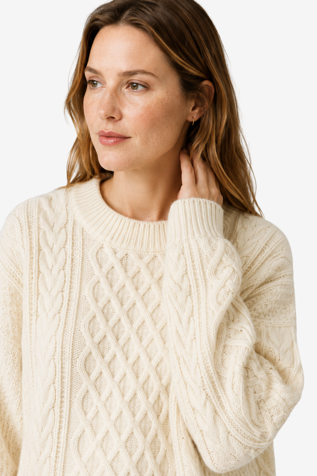 NOMU | Women's Cable Knit Sweater – Textured Crew Neck Relaxed Design