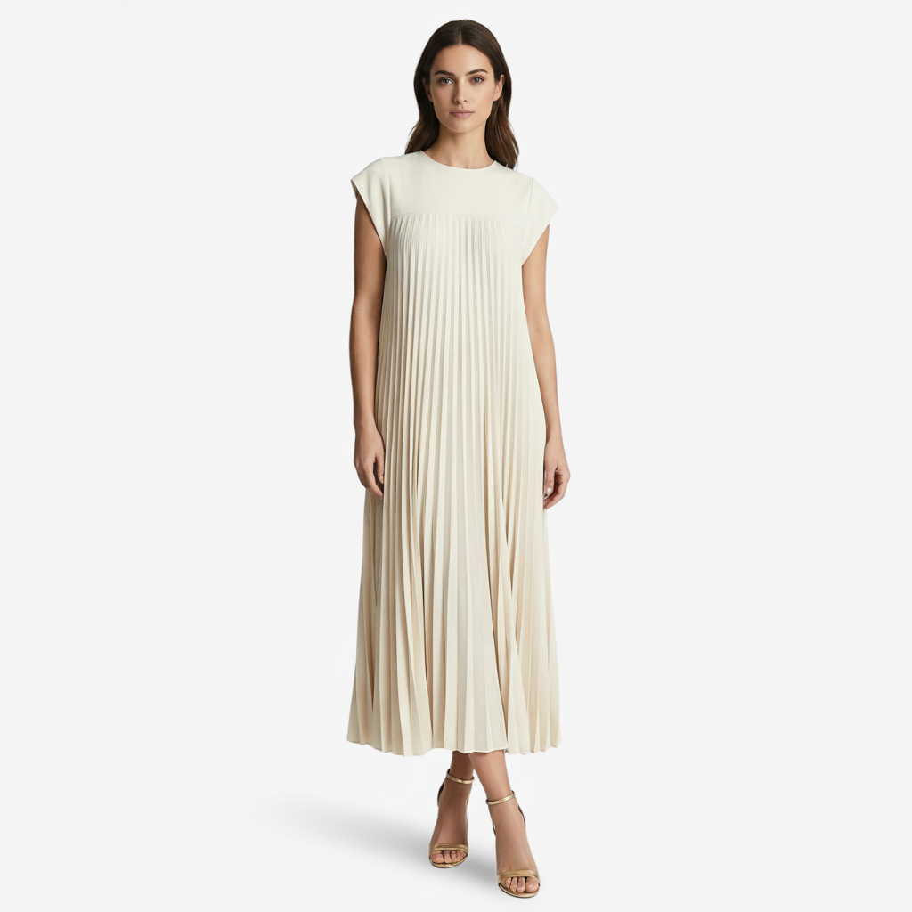 NOMU | Women's Pleated Cap Sleeve Maxi Dress – Elegant Flowing Midi Evening Dress