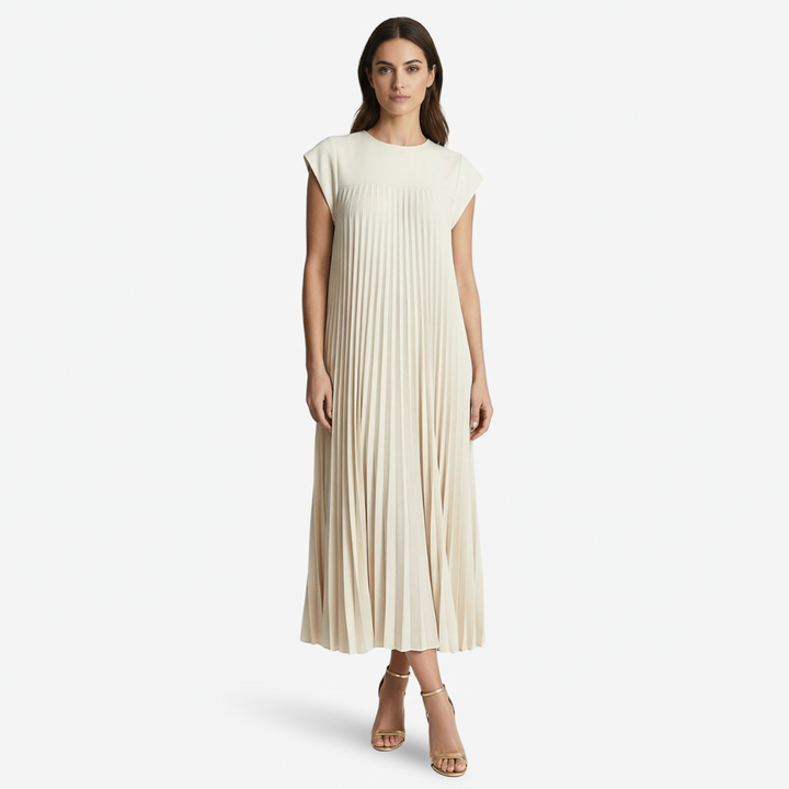 NOMU | Women's Pleated Cap Sleeve Maxi Dress – Elegant Flowing Midi Evening Dress