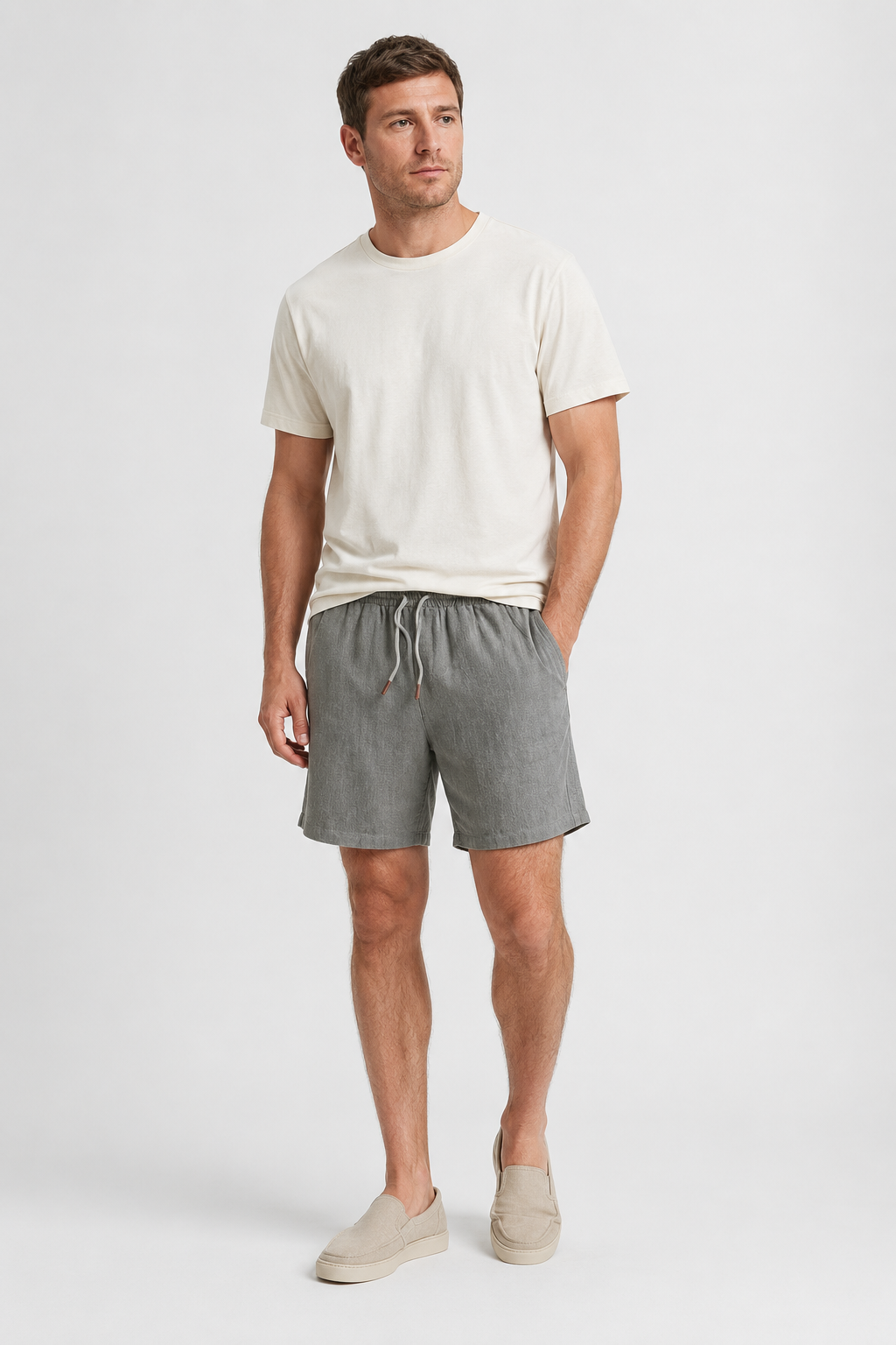 NOMU | Men's Linen Blend Shorts – Drawstring Elastic Waist Casual Design