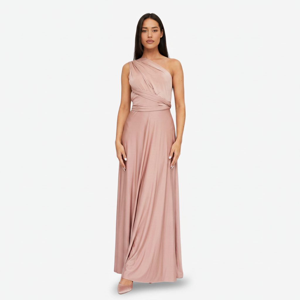 NOMU | Women's One Shoulder Maxi Dress – Sleeveless Draped Waist Relaxed Fit Design