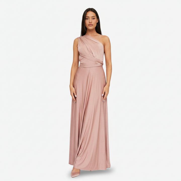 NOMU | Women's One Shoulder Maxi Dress – Sleeveless Draped Waist Relaxed Fit Design