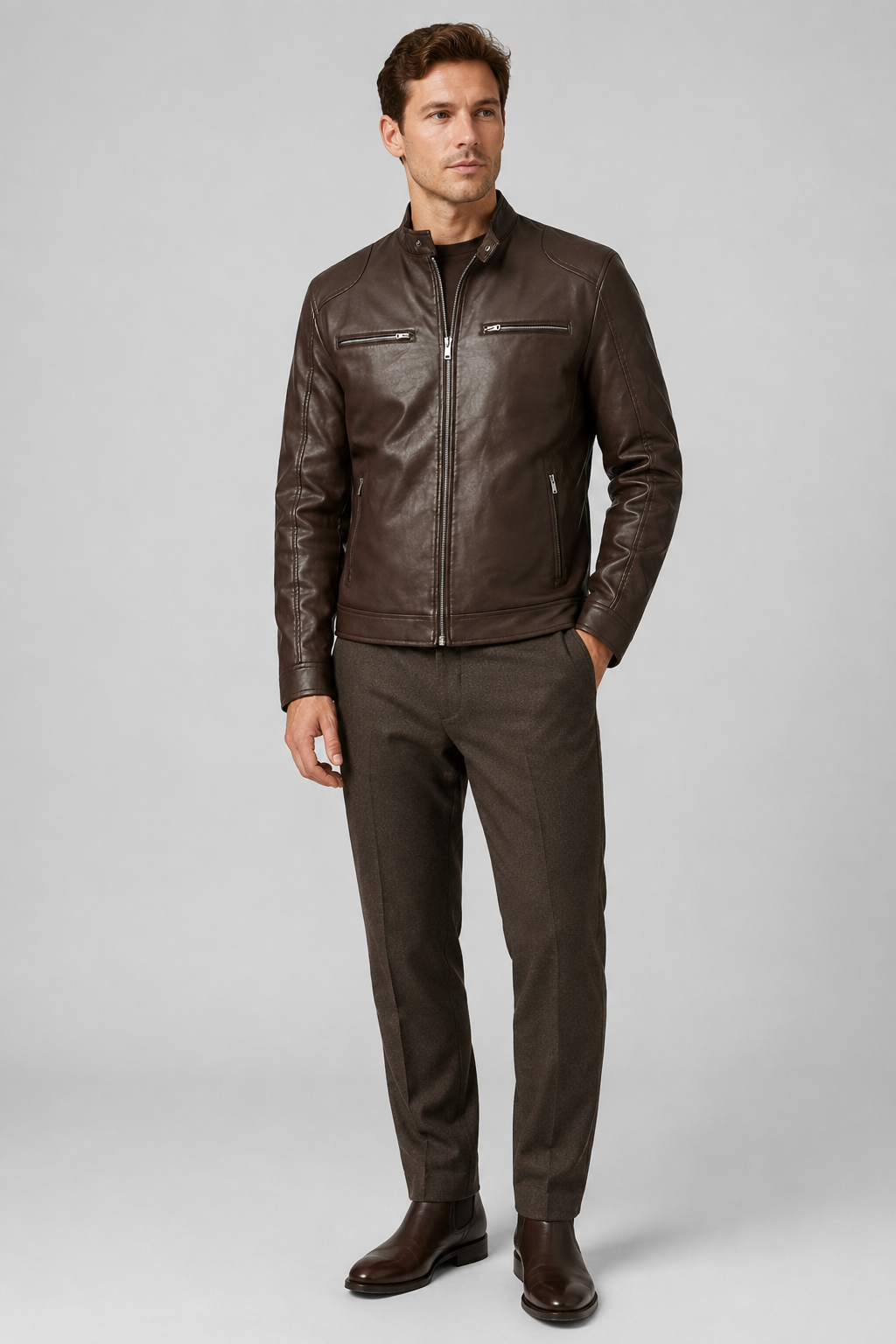 NOMU | Men's Classic Faux Leather Jacket – Minimalist Zip-Up Biker Outerwear