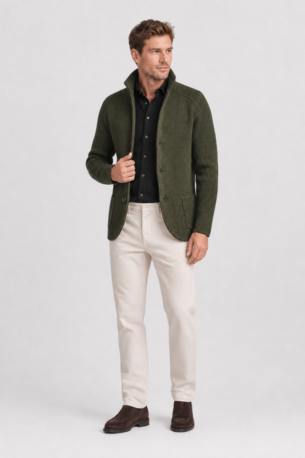 NOMU | Men's Knit Button Cardigan – Textured Smart Casual Sweater Jacket