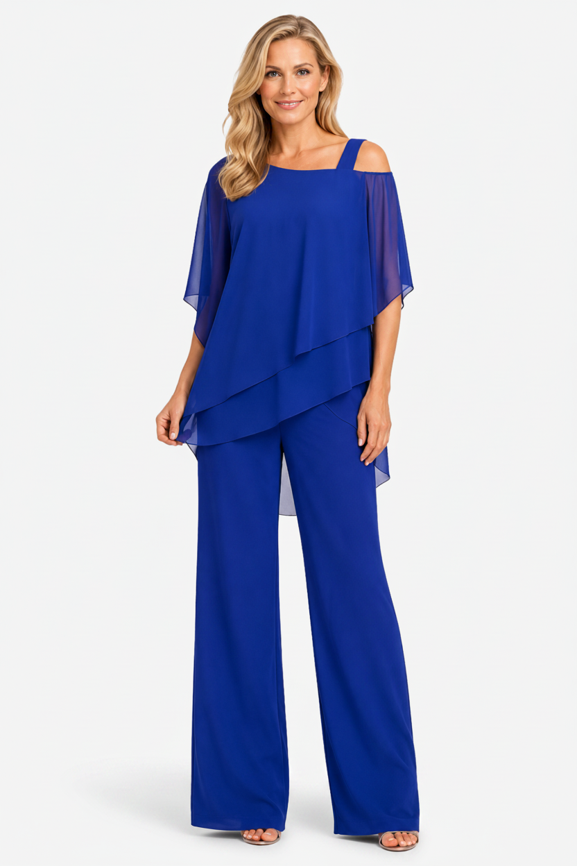 NOMU | Women's Two Piece Set – Asymmetric Layered Top Wide Leg Trousers Design