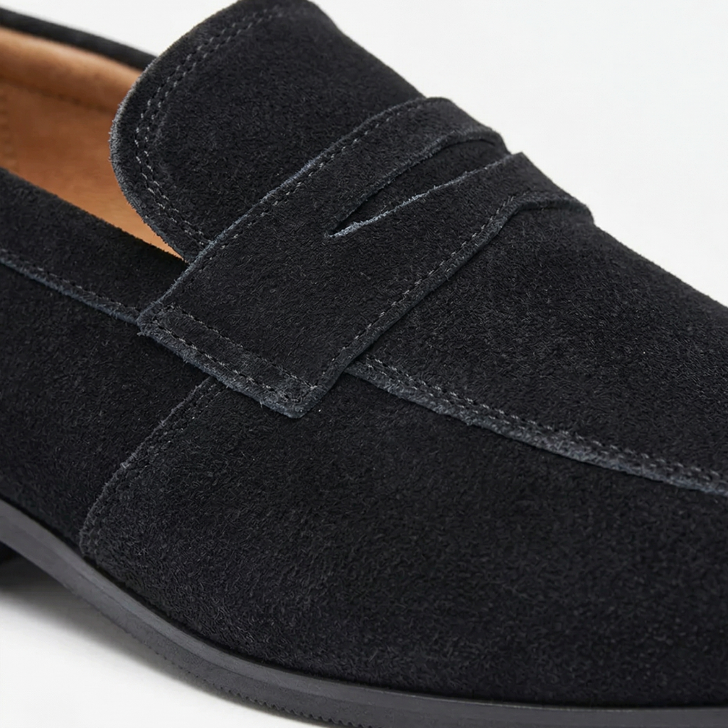 NOMU | Men's Suede Penny Loafers – Classic Slip-On Dress Shoes