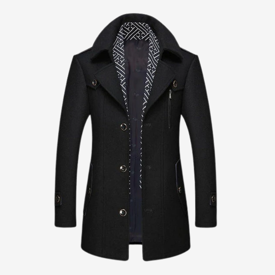 NOMU | Men's Wool Blend Military Overcoat – Tailored Button Front Coat