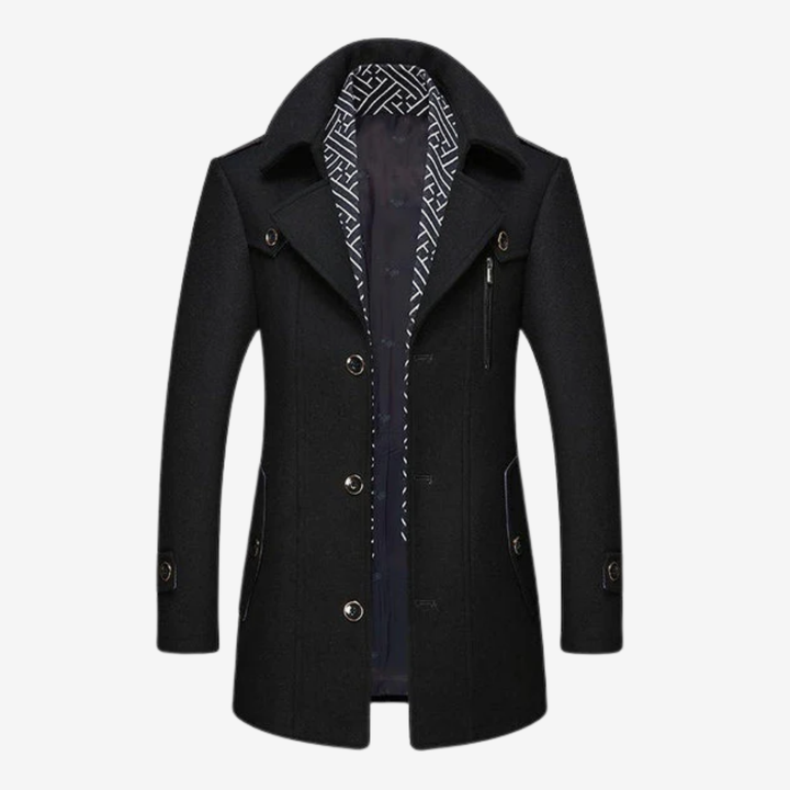 NOMU | Men's Wool Blend Military Overcoat – Tailored Button Front Coat