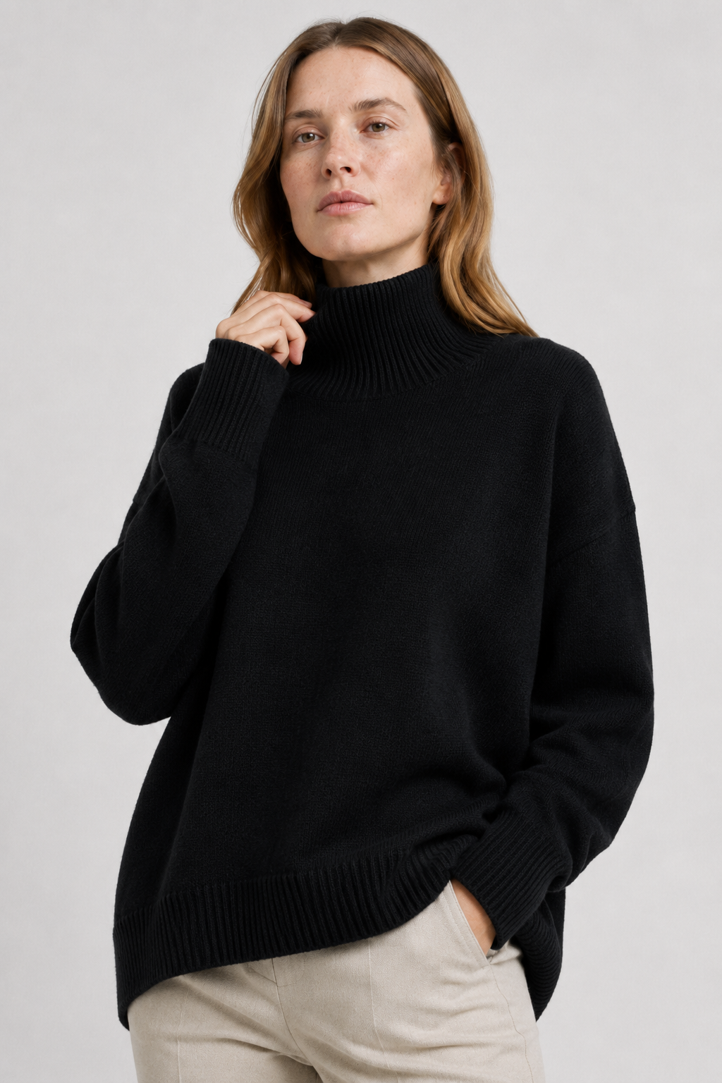 NOMU | Women's Oversized Turtleneck Sweater – Soft Relaxed Knit Pullover