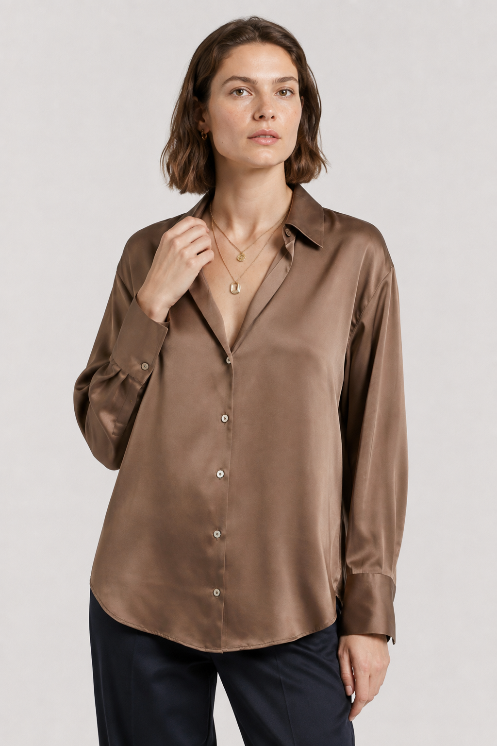 NOMU | Women’s Long Sleeve Button-Up Satin Blouse