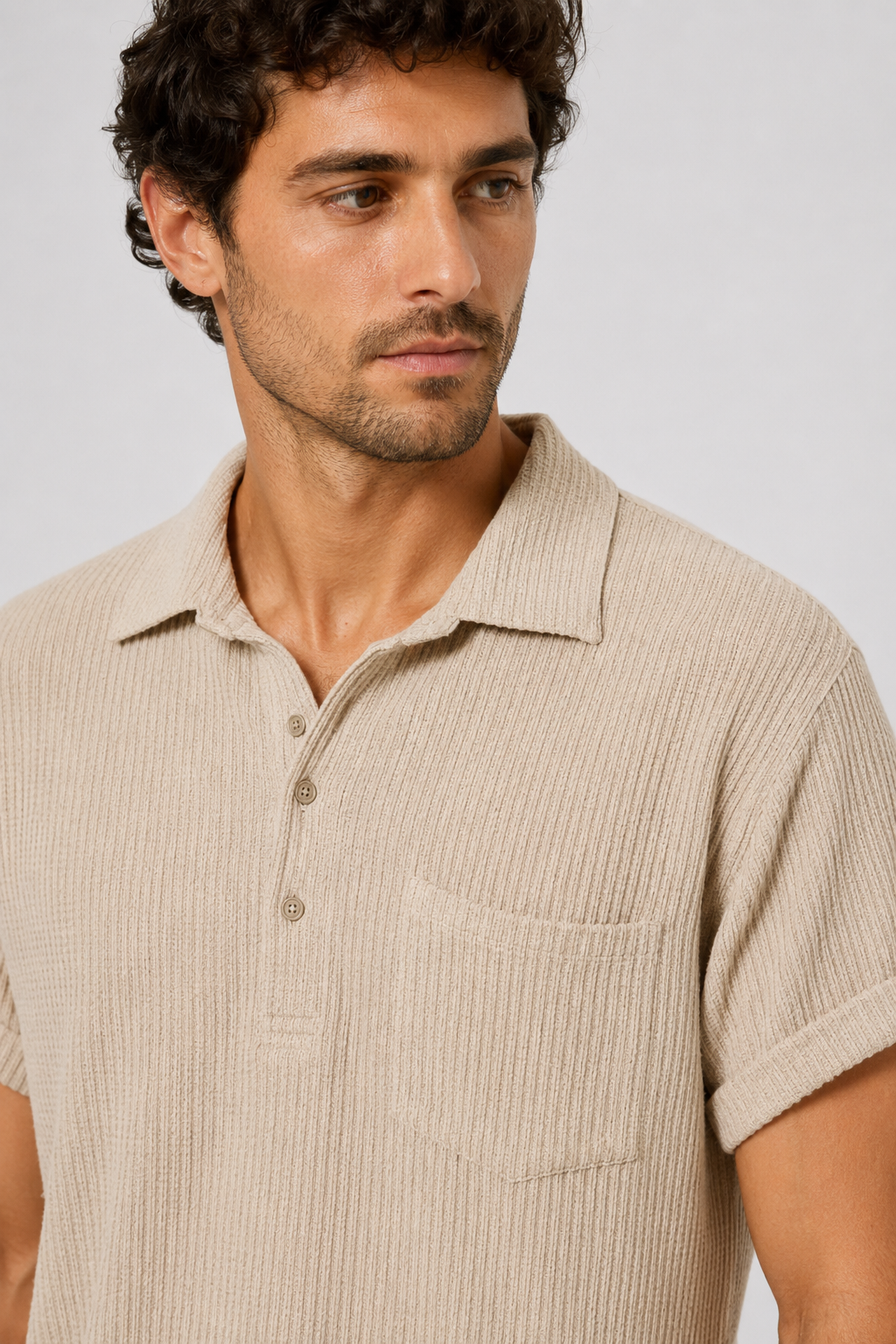 NOMU | Men's Ribbed Polo Shirt – Textured Short Sleeve Casual Fit