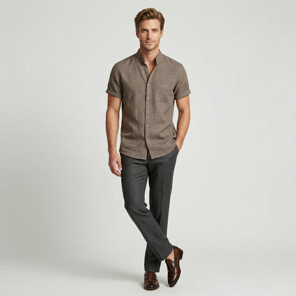 NOMU | Men’s Short Sleeve Mandarin Collar Shirt