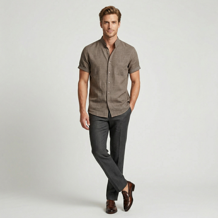 NOMU | Men’s Short Sleeve Mandarin Collar Shirt