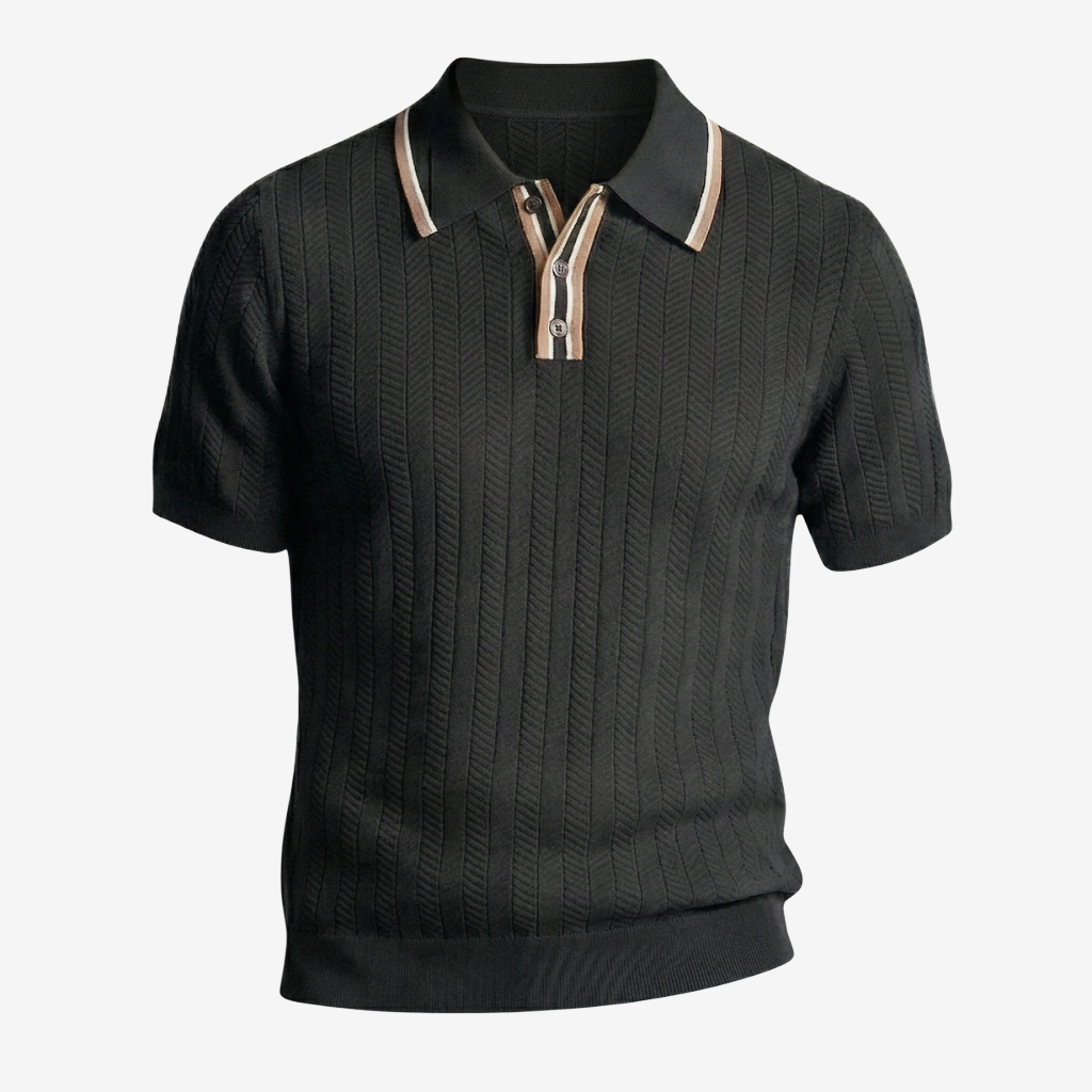 NOMU | Men’s Contrast Trim Ribbed Knit Polo Shirt