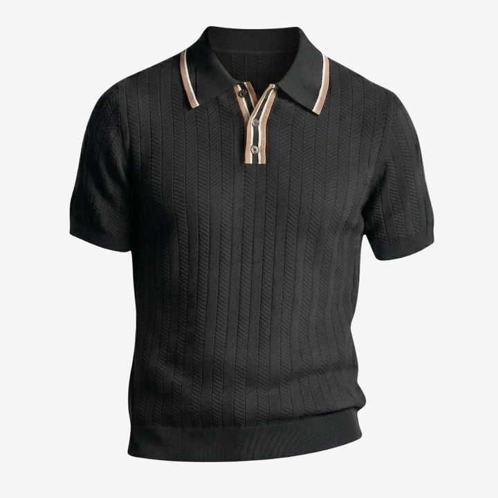 NOMU | Men’s Contrast Trim Ribbed Knit Polo Shirt