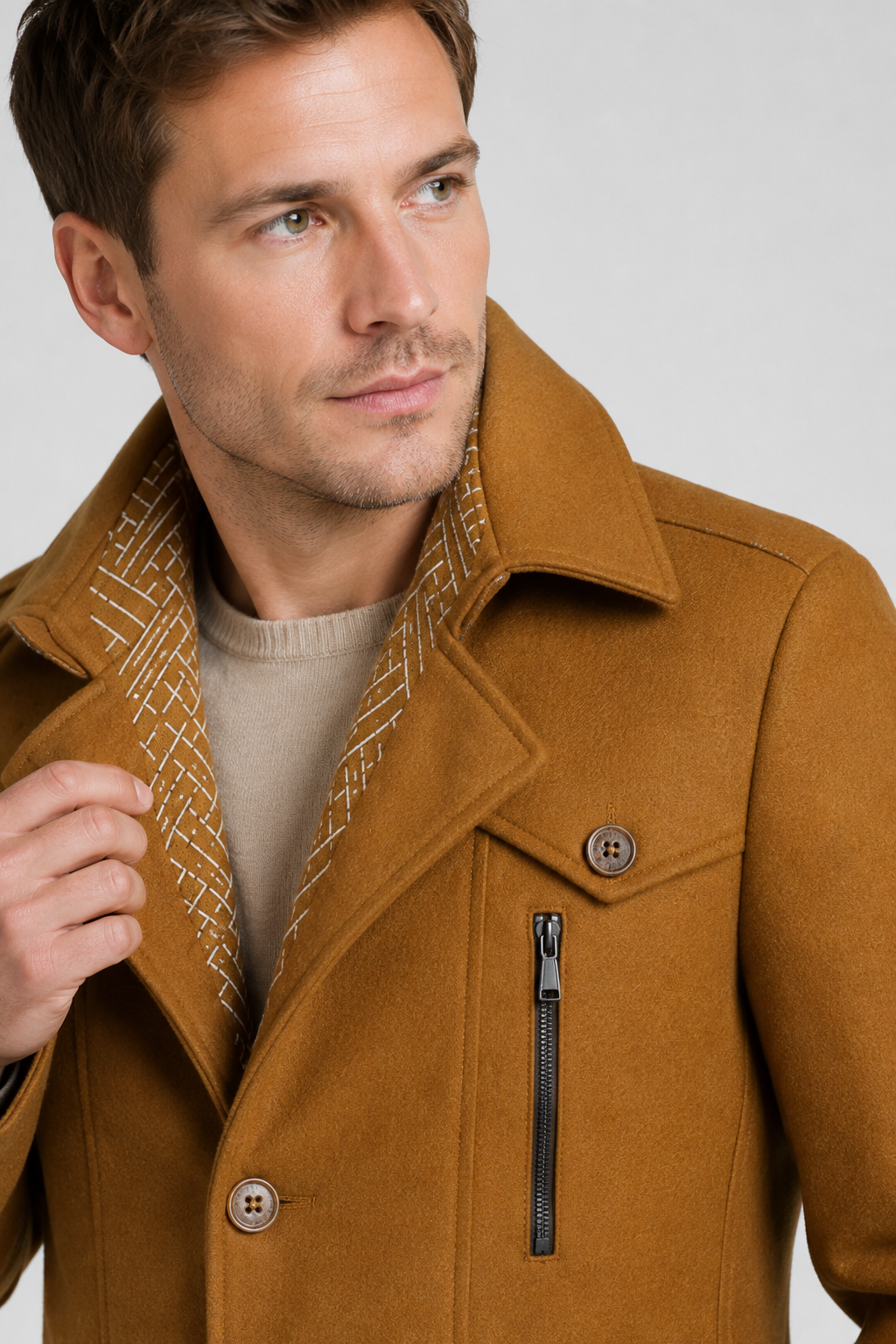 NOMU | Men's Wool Blend Military Overcoat – Tailored Button Front Coat