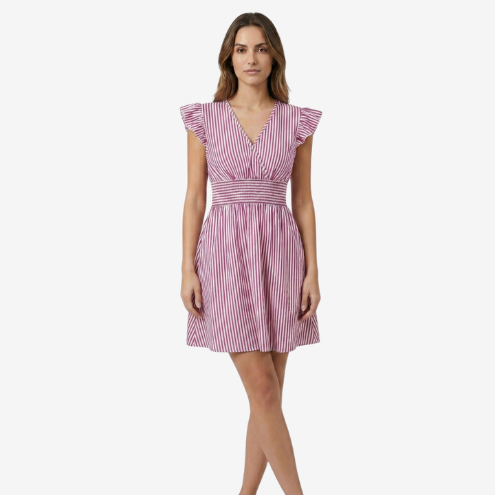 NOMU | Women's Striped Mini Dress – Ruffle Sleeve Smocked Waist Design