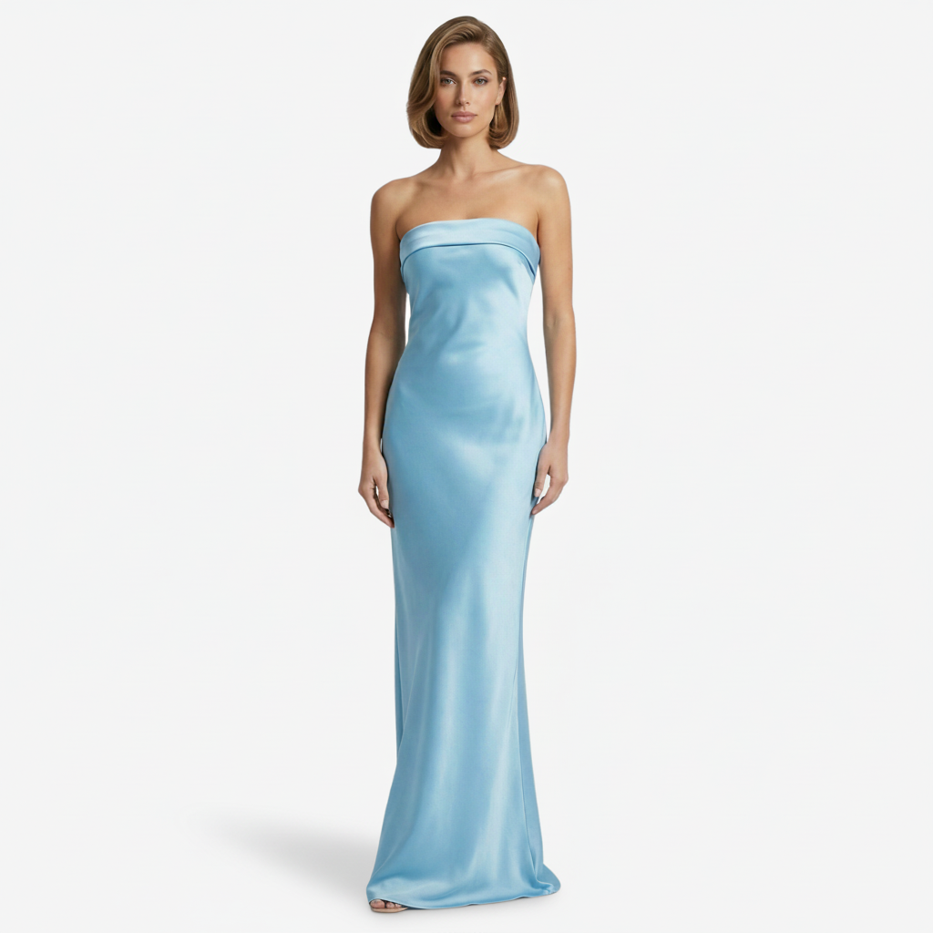 NOMU | Women's Strapless Satin Maxi Dress – Elegant Minimalist Evening Gown