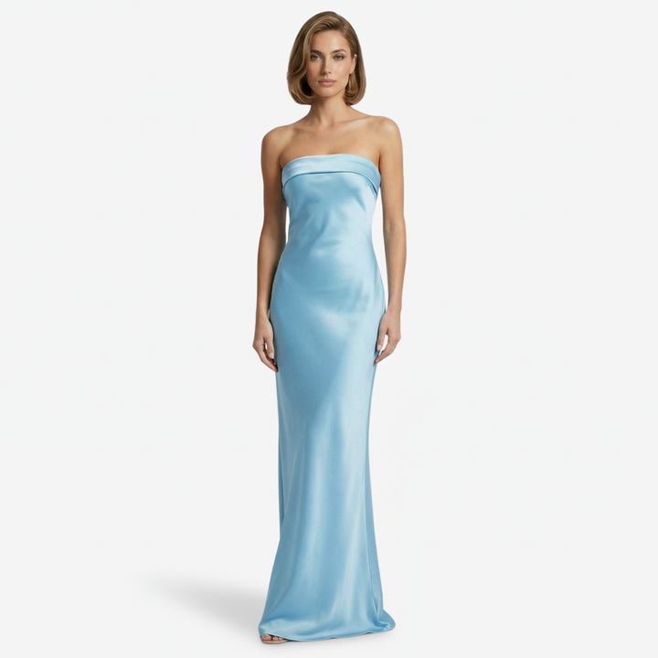 NOMU | Women's Strapless Satin Maxi Dress – Elegant Minimalist Evening Gown