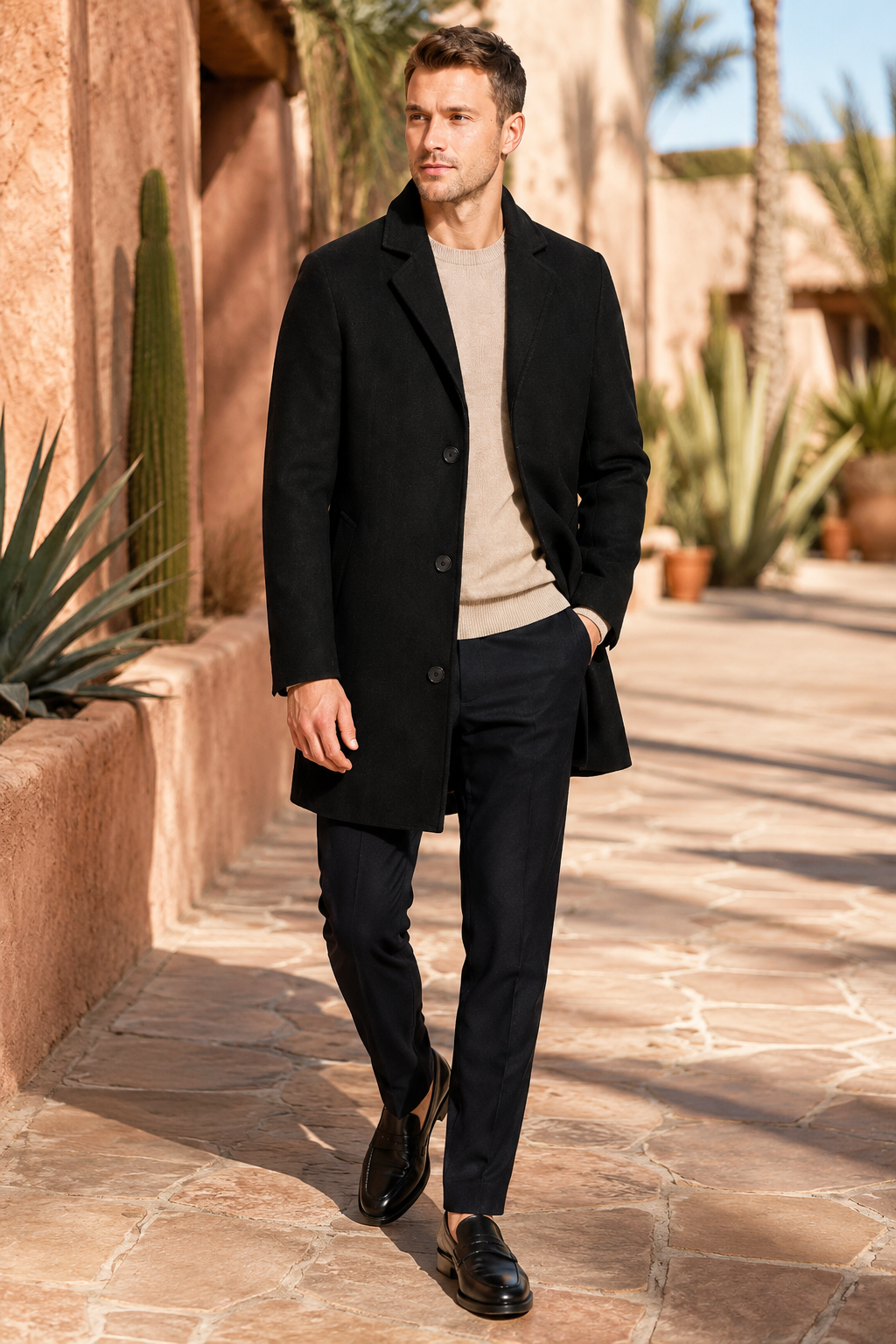 NOMU | Men's Classic Wool Blend Overcoat – Tailored Single-Breasted Coat