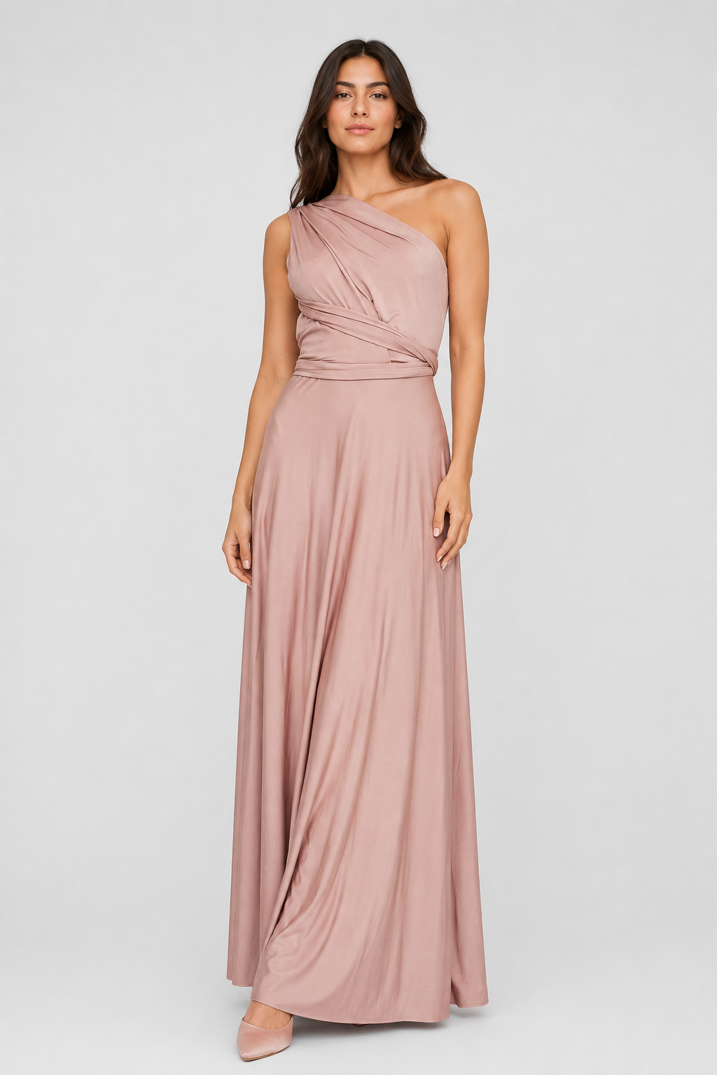 NOMU | Women's One Shoulder Maxi Dress – Sleeveless Draped Waist Relaxed Fit Design