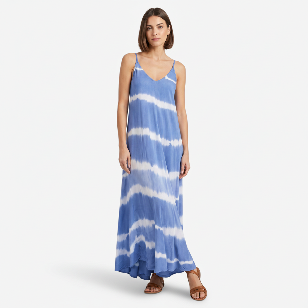 NOMU | Women's Tie Dye Maxi Dress – Spaghetti Strap V Neck Relaxed Fit Design