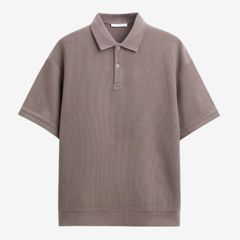 NOMU | Men's Ribbed Knit Polo Shirt – Casual Relaxed Fit Short Sleeve Top