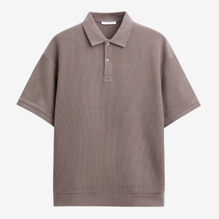 NOMU | Men's Ribbed Knit Polo Shirt – Casual Relaxed Fit Short Sleeve Top