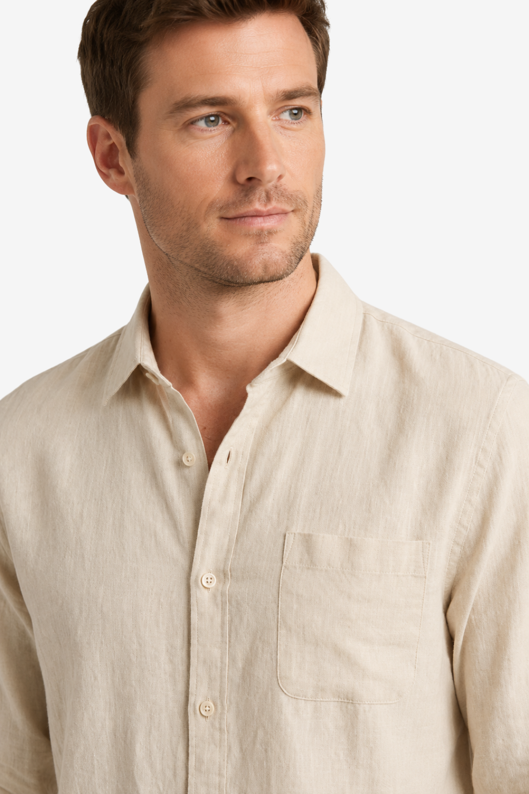 NOMU | Men's Linen Blend Button Down Shirt – Casual Long Sleeve Minimalist Top