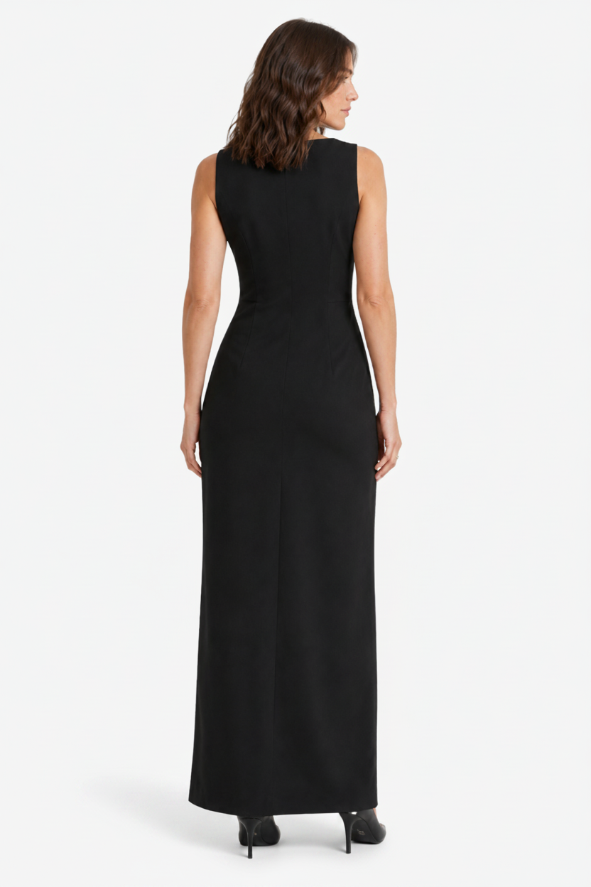 NOMU | Women's Bodycon Maxi Dress – Sleeveless Side Slit Fitted Design