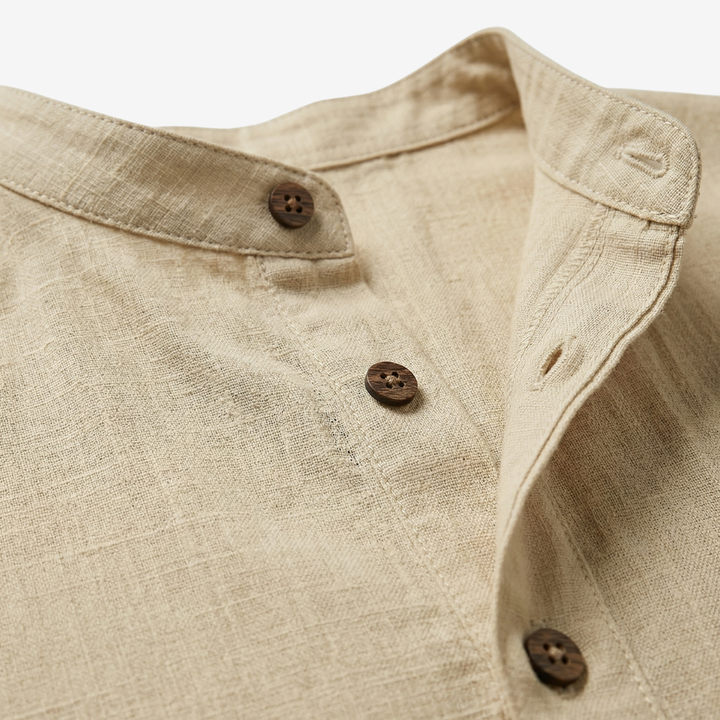 NOMU | Men's Linen Blend Shirt – Long Sleeve Mandarin Collar Button Design