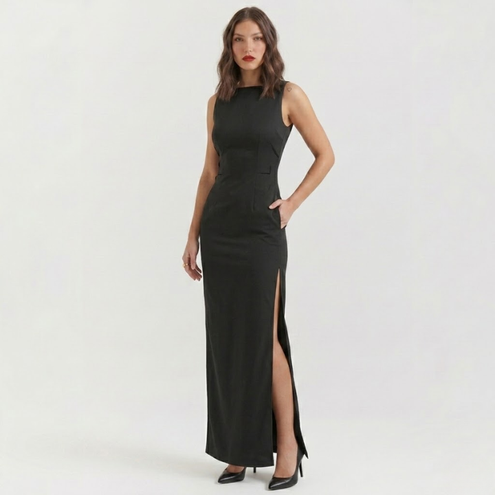 NOMU | Women's Bodycon Maxi Dress – Sleeveless Side Slit Fitted Design